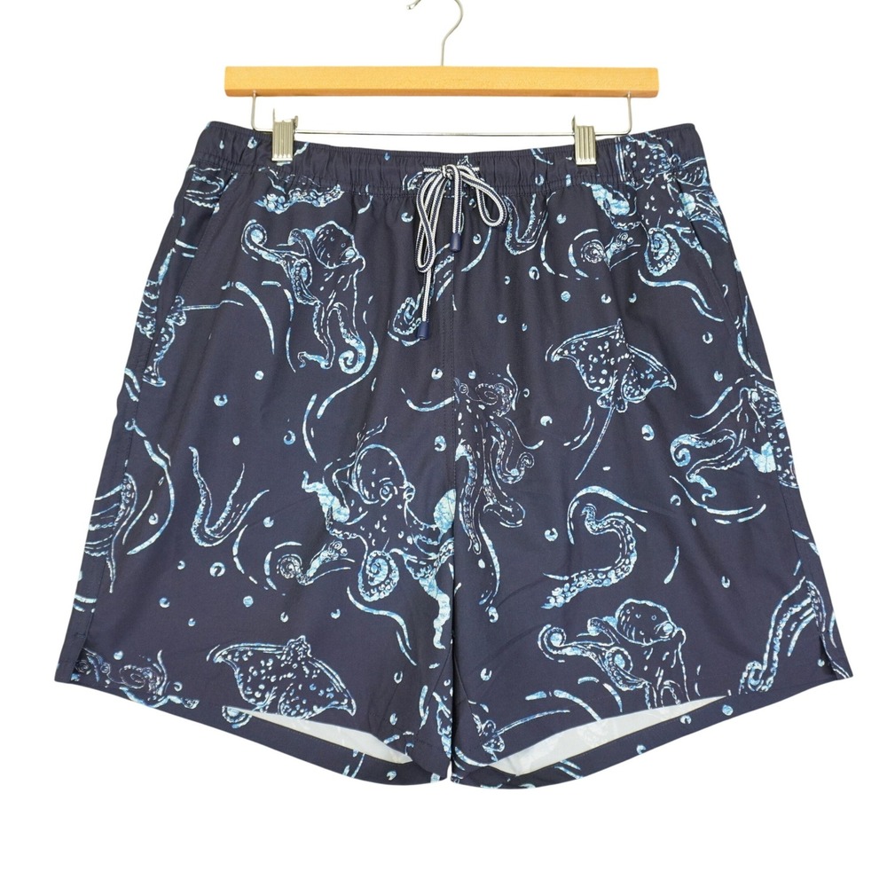 Peter Millar Swim Trunks Mens Large Navy Blue Octopus Stingray Print‎ Shorts